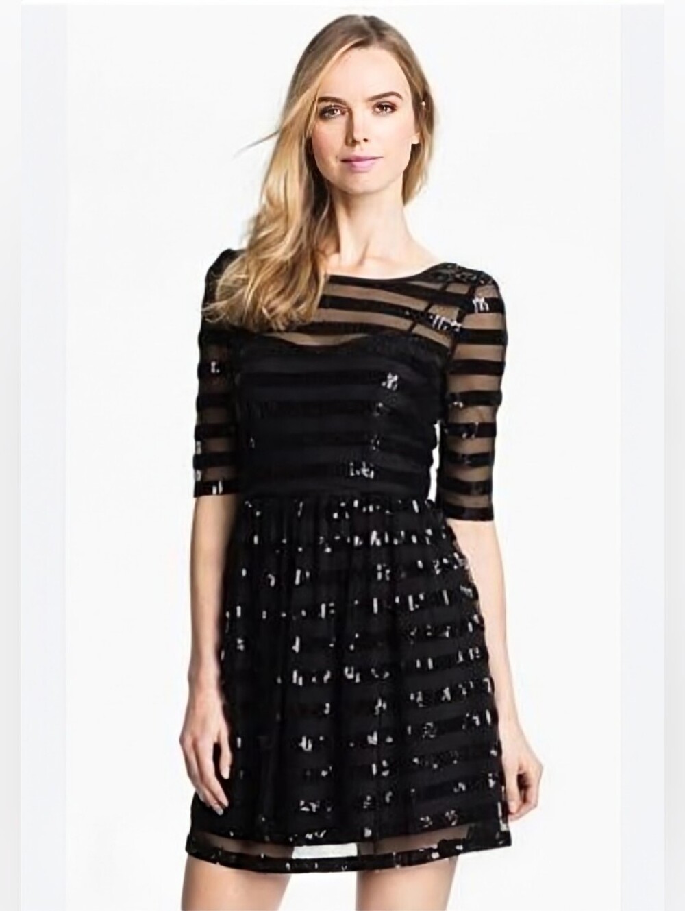 Max & Cleo Whitney Sequin Mesh Fit & Flare Dress Black Size 4